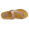 Women's brown leather toe post sandals front view showing premium leather straps