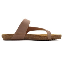 Women's Leather Toe Post Sandals Brown – Cork Footbed Comfort Sandals Made in Spain