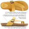 Women’s Yellow Leather Mules – Flat Toe Post Sandals with Cork Sole and Cushioned Footbed