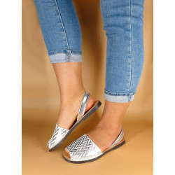silberne sandalen metallisch Avarcas Spanische Sommer Schuhe Menorca Mallorca Ibiza Strandschuhe Damen