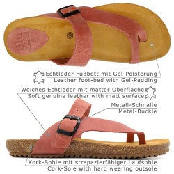 Women's comfort sandals in dusty pink with leather upper, cork footbed and adjustable buckle
