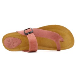 Damen Leder Zehentrenner Rosa mit ergonomischem Fußbett und breitem Komfortriemen