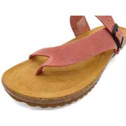 Women’s Pink Leather Toe Post Sandals with Cork Sole and Cushioned Footbed