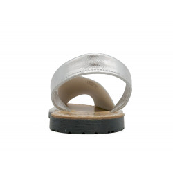 Women's Flat Sandals Leather Avarcas, silver metallic herringbone - Avarca Menorquina - Made in Spain