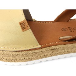 Damen Avarca Sandalen Beige Leder – Menorquina Plateau Sandalen mit Bastsohle Made in Spain