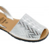 Women's Flat Sandals Leather Avarcas, silver metallic herringbone - Avarca Menorquina - Made in Spain