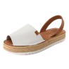 Women's white platform sandals in genuine leather with espadrille-style sole handmade in Spain