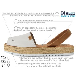 Women’s White Leather Avarca Sandals – Menorcan Platform Sandals with Raffia Detail Made in Spain