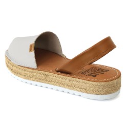 Women’s White Leather Avarca Sandals – Menorcan Platform Sandals with Raffia Detail Made in Spain