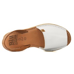 Women’s White Leather Avarca Sandals – Menorcan Platform Sandals with Raffia Detail Made in Spain