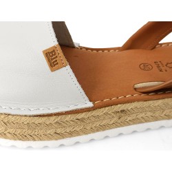 Women’s White Leather Avarca Sandals – Menorcan Platform Sandals with Raffia Detail Made in Spain