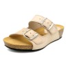 BluSandal Damen Pantoletten Beige mit Korksohle und Keilabsatz - Hergestellt In Spanien
