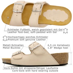 BluSandal Damen Pantoletten Beige mit Korksohle und Keilabsatz - Hergestellt In Spanien