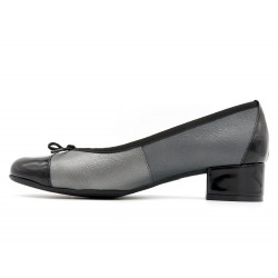 Women's Leather Ballet Shoes with heel grey metallic elegant comfortable business-shoes