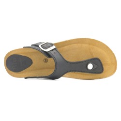 BluSandal Women’s Black Toe Post Sandals Leather Mules with Cork Sole & Leather Footbed
