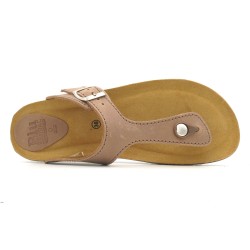 BluSandal Women’s Brown Toe Post Sandals Leather Mules with Cork Sole & Leather Footbed