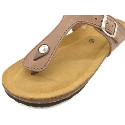 BluSandal Women’s Brown Toe Post Sandals Leather Mules with Cork Sole & Leather Footbed