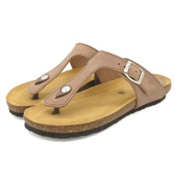 BluSandal Women’s Brown Toe Post Sandals Leather Mules with Cork Sole & Leather Footbed