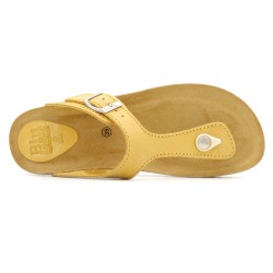 BluSandal Women’s Yellow Sandals Leather Toe Post Mules with Cork Sole & Leather Footbed