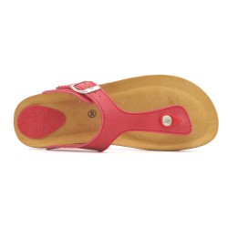 BluSandal Damen Sandalen Rot Leder Pantoletten Zehentrenner mit Echtleder Fußbett & Korksohle