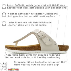 BluSandal Women’s Flat Sandals White Leather Toe Post Mules with Cork Soles & Cushioned Leather Footbed