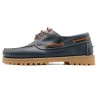 Side view of stitched genuine leather deck shoes in navy blue Casual 211 Portugal