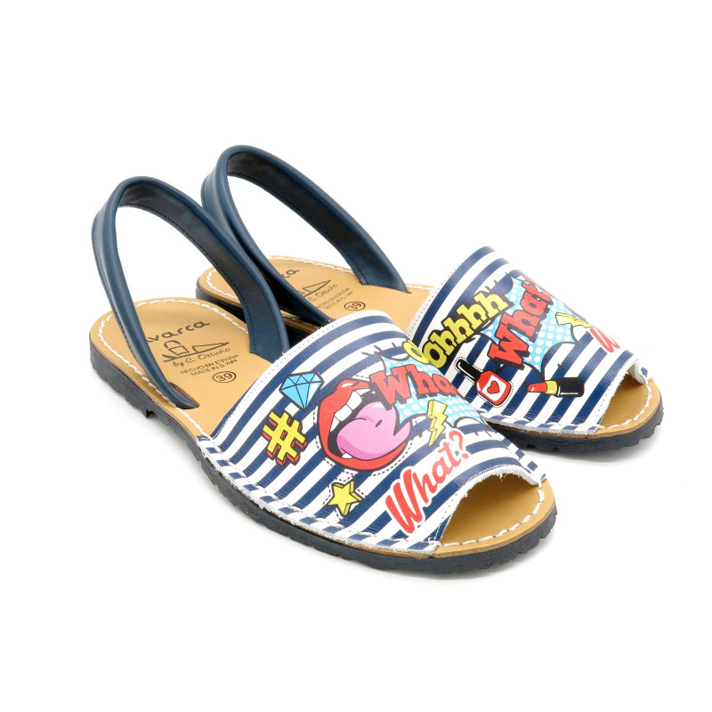 Women's Avarca Menorquina Spanish Sandals flat beach shoes with comics motif