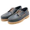 Pair of handcrafted men's leather boat shoes from Portugal in navy blue