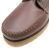 Close-up of the premium leather texture and accurate top seam of mens boat shoes CASUAL 211 brown