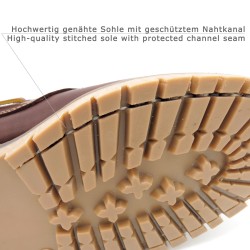 Detailaufnahme der Blake-Stitch genähter Sohle der Echtleder Bootsschuhe CASUAL 211 braun
