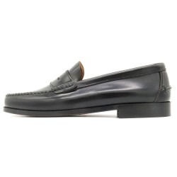 Seitenansicht Herren Slipper schwarze Premium Leder Business Schuhe mit Ledersohle Marttely Latino 300 Spanien