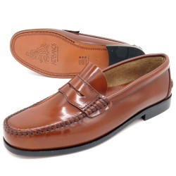 Elegante cognacfarbene Herren Business Slipper aus Leder mit Ledersohle Latino 300 Marttely