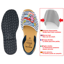 Avarca Menorqiuna Damen Sandalen Leder Menorca Sommerschuhe blau Comics - SALE