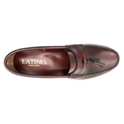 Top view of the burgundy leather loafers with slim, elegant shape