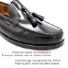 Detailaufnahme Mokassin-Naht und Lederqualität am schwarzen Slipper