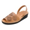 Avarca Menorquina womens leather wedge sandal with laser cut pattern brown 3471 Avarca C.Ortuno Spain