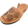 Close up shot premium genuine leather and precise laser cutout pattern spanish sandals handmade