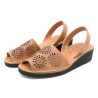 Spanish Avarca wedge sandals for women made of brown genuine leather pair view slightly rotated