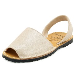 Avarca Menorquina Damen Sandale Glitzer Beige Gold Echtleder Spanien Handarbeit C.Ortuno 525 beige Spanien