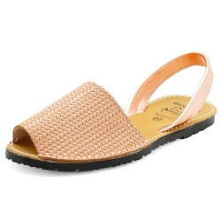 Avarca Menorquina women sandal pink-gold rose gold leather embossed 3D effect Spain handmade