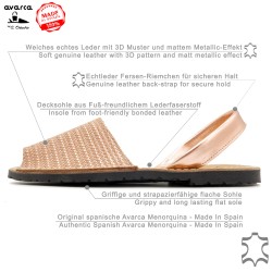 Spanische Sommerschuhe Damen Avarcas flach metallisch glänzend mit Fersenriemchen