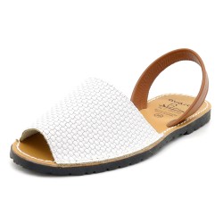 Menorquinas Damen Sandalen Weiß Leder 3D Praegung Avarca by C Ortuno Spanien Handarbeit 523
