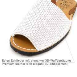 Echtleder Qualität gefüttert Seidenglanz Detail Naht Waffelstruktur Damen Sandale Weiss 523
