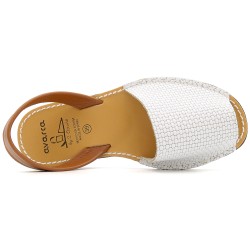 Menorquinas Damen Sandalen Weiss Leder Fußbett Lederfaserstoff Draufsicht 523 C. Ortuno Spanien