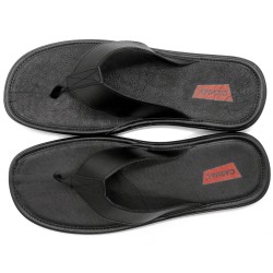 Lederdecksohle und Echtleder-Obermaterial schwarzer Herren Flip Flops