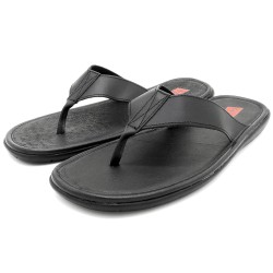 Men's leather sandals thongs flip-flops black - Made in Spain