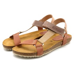 Damen Leder Sandalen Braun mit Gel-Fußbett und Korksohle – Made in Spain