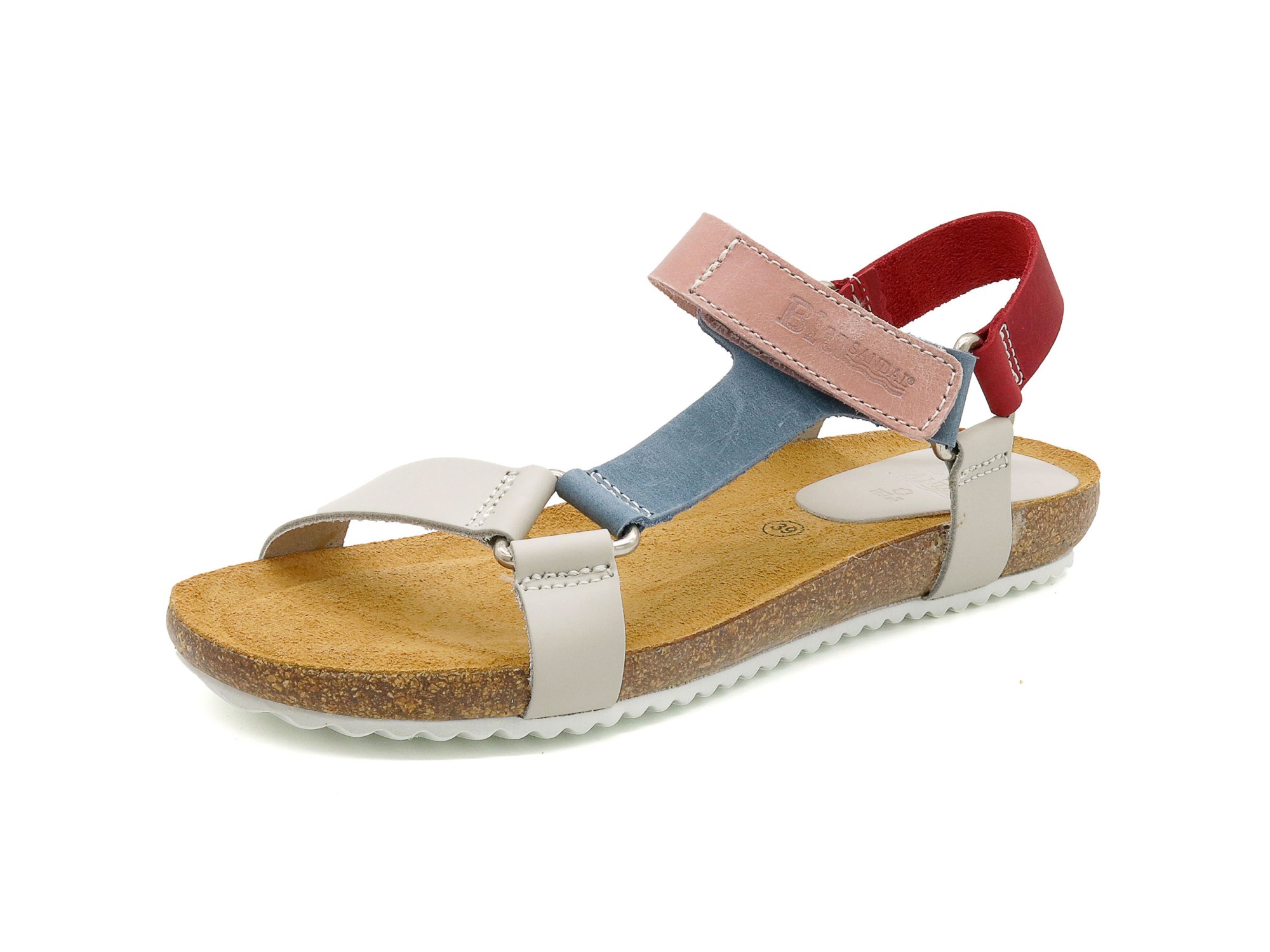 Women's Multicolor Leather Sandals with Gel Footbed and Cork Sole