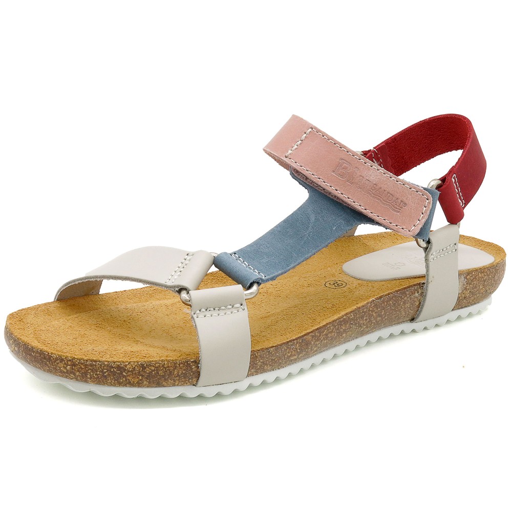 Women's Multicolor Leather Sandals with Gel Footbed and Cork Sole