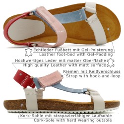 Damen Ledersandalen Multicolor mit Gel-Fußbett & Korksohle – Made in Spain